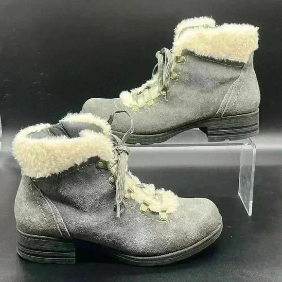 Earth Origins faux fur suede Rada boots lace up gray womens 8 - Picture 1 of 7